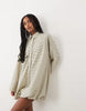 wide cuff shirt mini dress with bubble hem in mono plaid