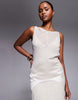 a-line dropped panel waist maxi dress with godets in stone