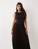 Vero Moda sleeveless ruched detail maxi dress with asymmetric waist in brown