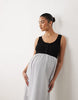 Mamalicious Maternity sleevless midi dress with contrast stripe skirt detail in black and white