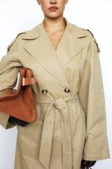 camel belted full trench coat