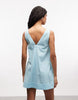 cotton linen v neck smock mini dress in turquoise
