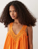 v-neck smock poplin mini sundress with lace overlay in orange
