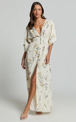 Inka Midi Dress - Short Sleeve Button Down Dress in Botanical Floral