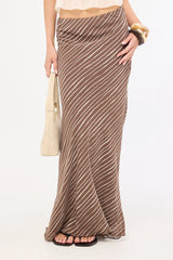 Perfect Stranger Priscilla Bias Cut Maxi Skirt Taupe Print
