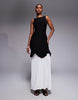 Kaiia exclusive slinky high neck ruffle detailing chiffon hem open back maxi dress in black