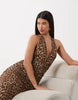 Bardot Elera mesh plunge halter neck maxi dress in leopard print
