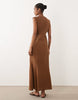 square neck button down midi sundress in warm chocolate