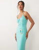 TFNC slinky strappy halter trim detail maxi dress in aqua