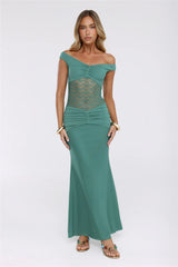 Grace Notes Off Shoulder Mesh Maxi Dress Teal