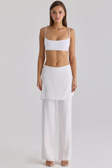 white sateen trousers with over skirt