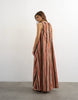 Topshop cotton poplin ruched neck maxi sundress in chocolate and red stripes