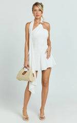 Dottie Mini Dress - Scarf Halter Neck Hardware Detail Panelled Fit And Flare Dress in White