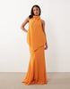 Petite chiffon high neck double layer maxi dress in orange