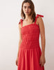 Esmée tie straps shirred waist beach midaxi dress in red