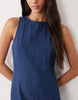 denim fitted midi dress in rich mid blue