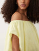 volume puff mini dress in lime plaid print