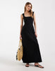 square neck seam detailing midi dress in black