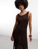 knit fringed maxi beach dress in brown