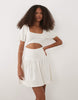 puff sleeve cut out detail mini dress in white