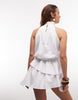 Aria Cove high neck frill detail tiered drape detail mini dress in white