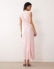ruched side plisse maxi dress with frill detail in baby pink