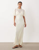 satin cape layer maxi dress in ecru