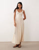 crinkle button up midi dress in stone