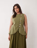 Curve linen blend vest maxi dress with poplin skirt in olive