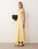 waisted v neck maxi dress with seaming details in butter yellow