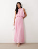 draped gauged ruched waist detailing maxi dress in pink