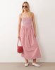 Abercrombie & Fitch puff sleeve smock midi dress in red stripe