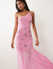 one shoulder embellished maxi dress in pink
