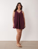 Curve v-neck poplin mini smock sundress with lace overlay in plum wine