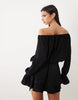 Gina Tricot off the shoulder long sleeve frill mini dress in black