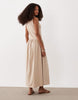 rib knit mixed fabrics midi dress with dropped waist in oatmeal