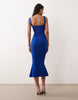 Vesper bengaline sleeveless square neck fishtail midi dress in cobalt