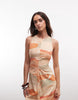 waisted cotton midaxi dress in sunset print