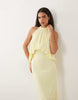 TFNC slinky high neck halter detail backless maxi dress in lemon