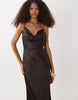 Vero Moda cowl neck satin cami midi dress with scarf detail in chocolate brown