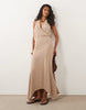 halter neck hanky hem midi dress in chocolate