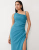 draped bodice maxi dress with beaded strap detailing and open back in teal