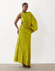 one-shoulder blouson maxi dress with cut-out waist in lime green
