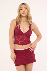 Motel Nidya Skirt Lace Burgundy With Pink Bind