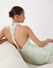 SNDYS satin high neck open back twist detail maxi dress in sage