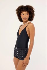 L&t Polka Dot Swim Micro Shorts Black Polka Print