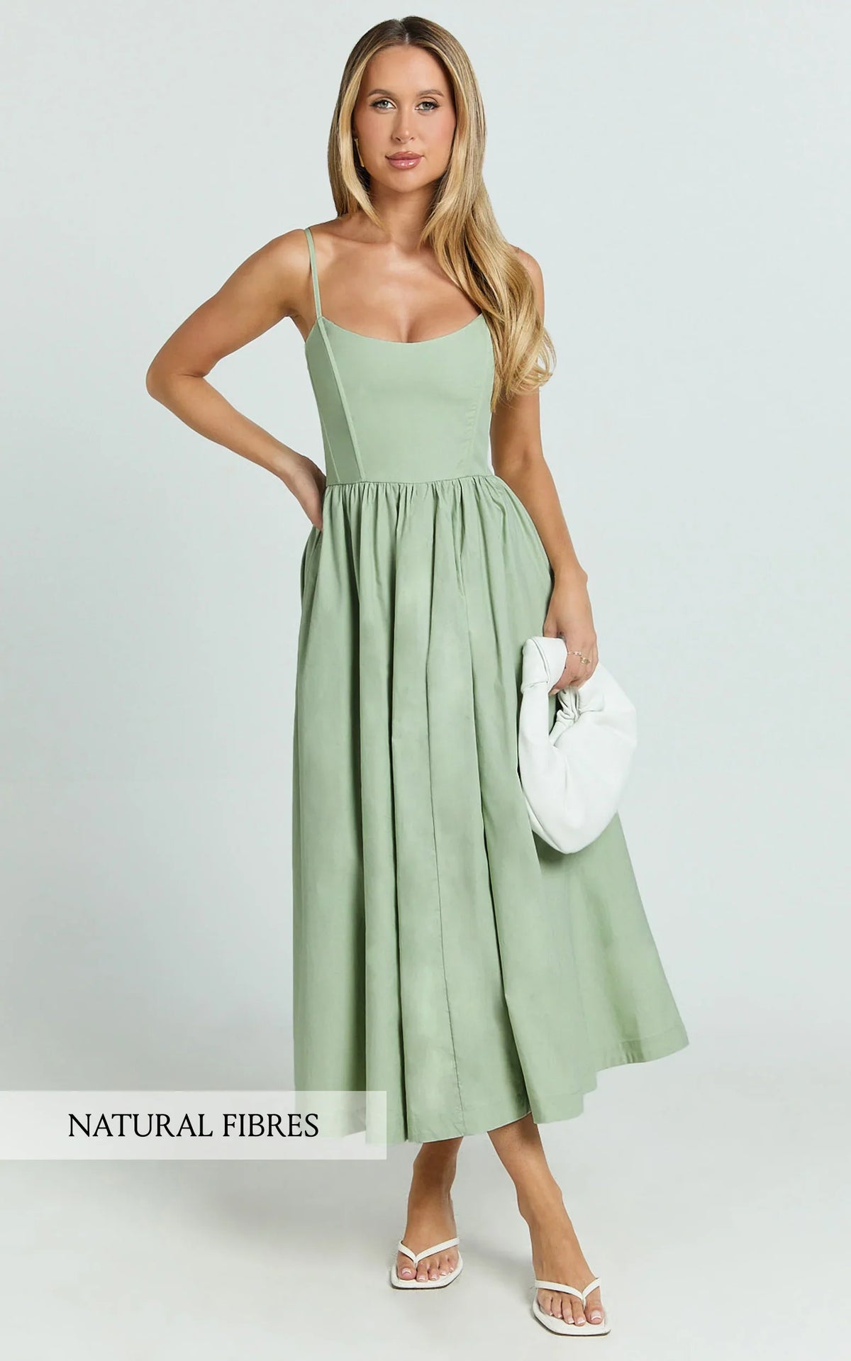 Braelyn Midi Dress - Scoop Neck Flare Dress in Sage
