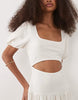 puff sleeve cut out detail mini dress in white