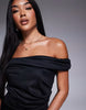 structured twist bardot bodycon midi dress in black scuba-style fabric
