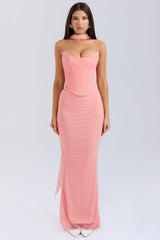 peach fluted hem maxi skirt